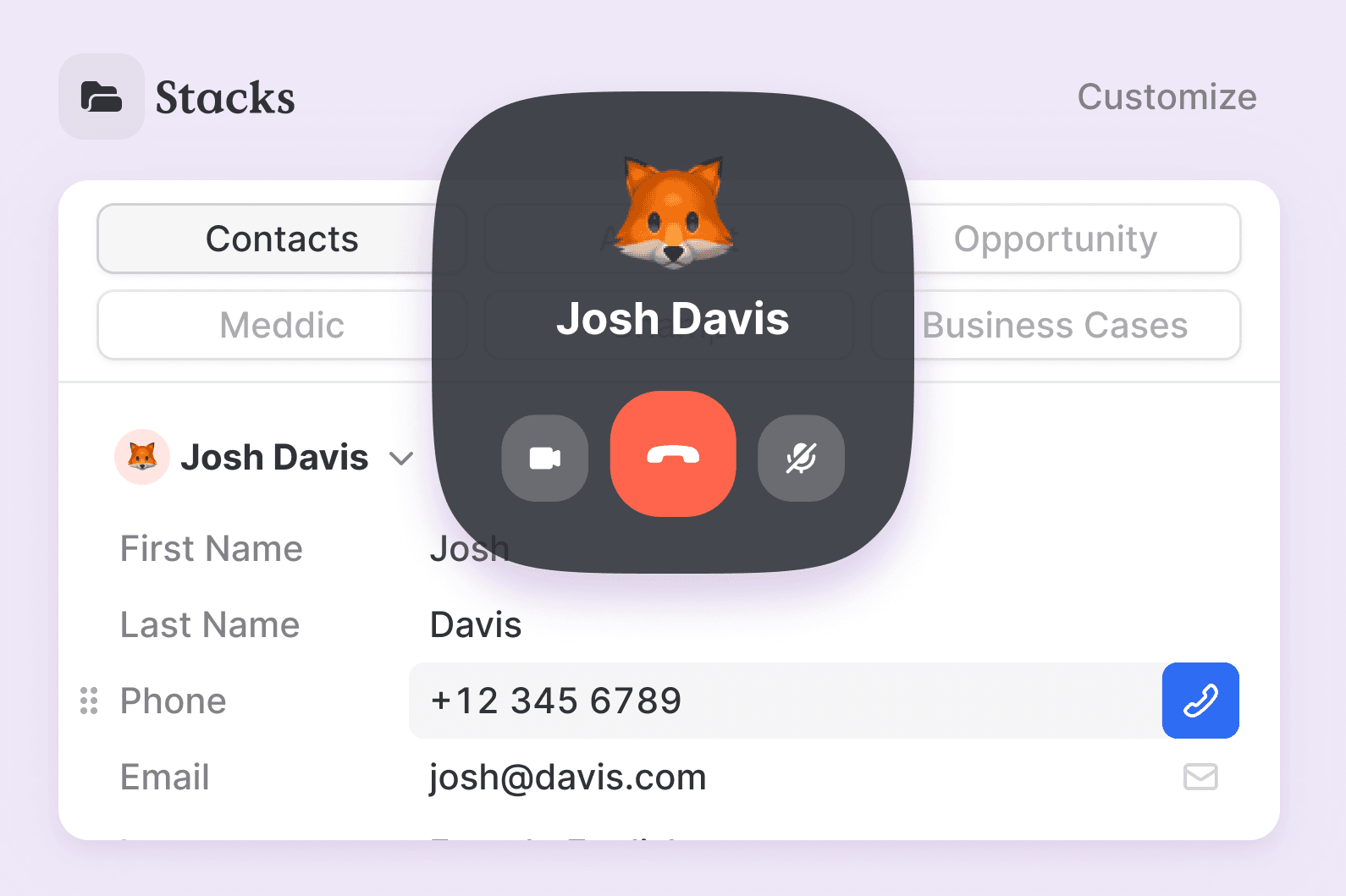 Call contacts from Laserfocus