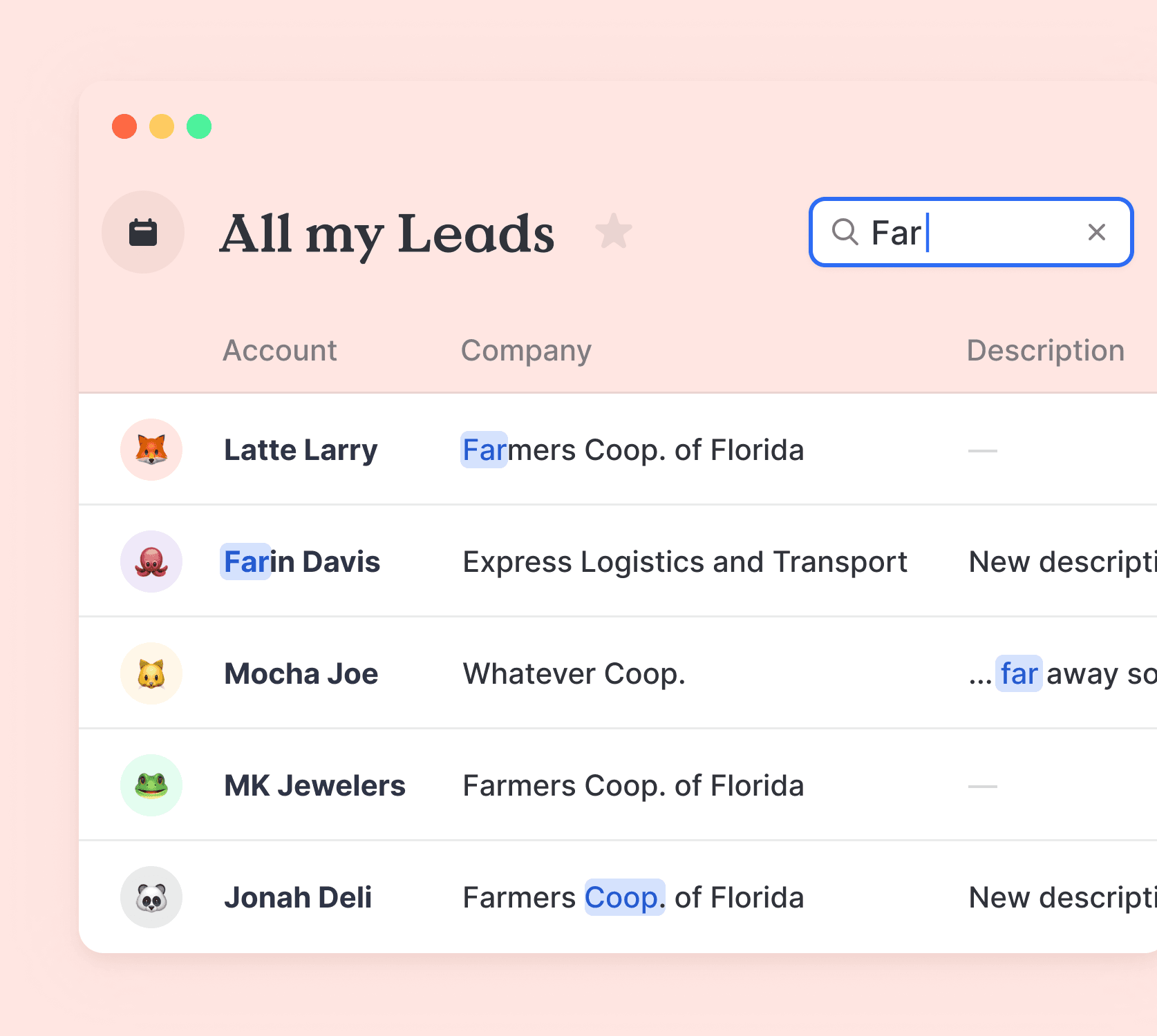 Search for leads in table