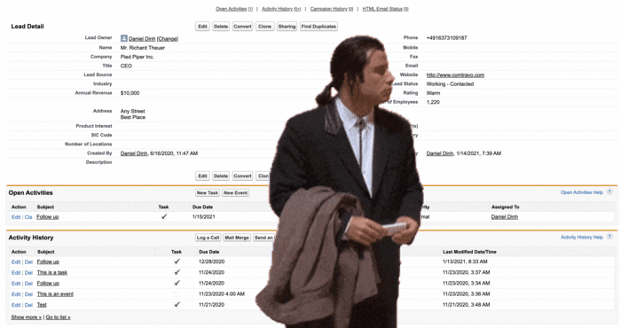 John Travolta looking for a field in Salesforce